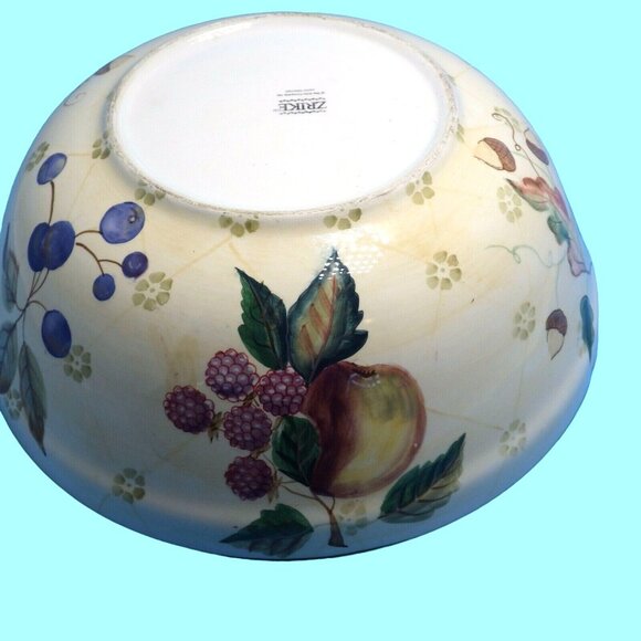 Zrike Large Fruit Bowl Farmhouse Handpainted Shabby Distressed Apple Berry Acorn - Picture 3 of 11